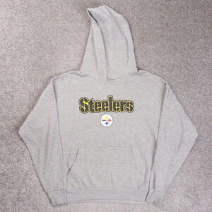 Vintage NFL Pittsburgh Stealers Medium Gray Long Sleeve Pockets Hoodie